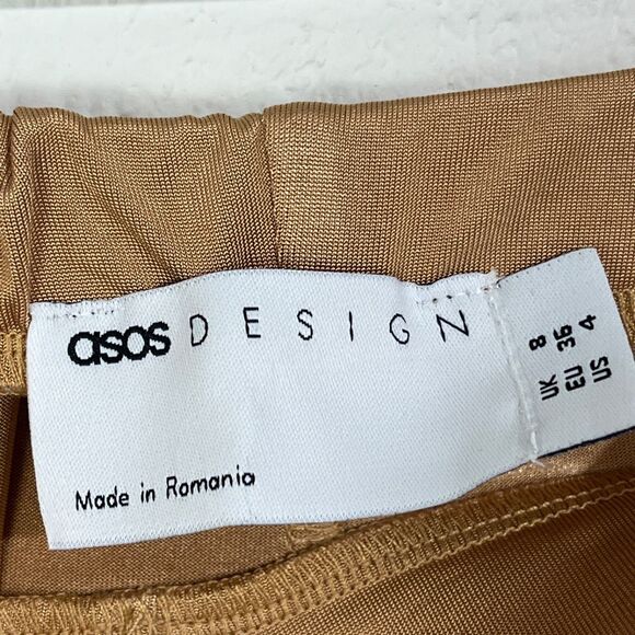 ASOS Design Women's Stretch High Waist Wide Leg Pants Size 4 Gold Shimmer Sheen - Picture 4 of 4